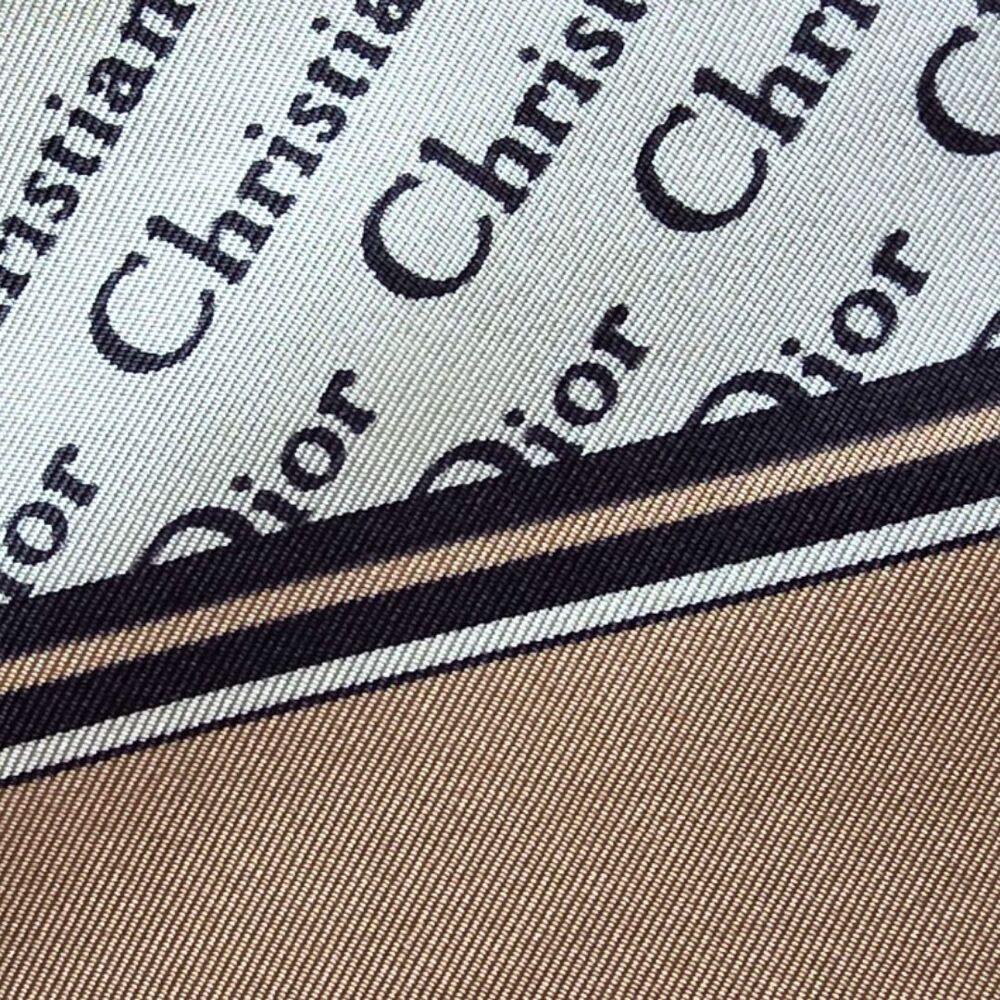 Vintage Christian Dior 100% Silk Scarf Monogram Logo Square Beige Black - Picture 7 of 10